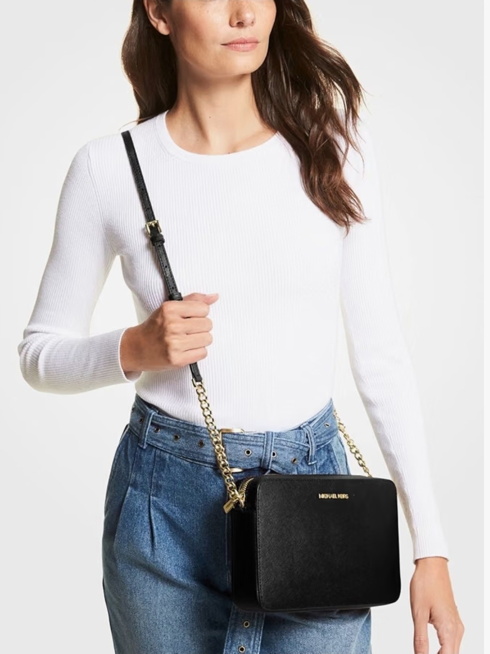 Michael Kors Black Crossbody with Gold Chain Strap